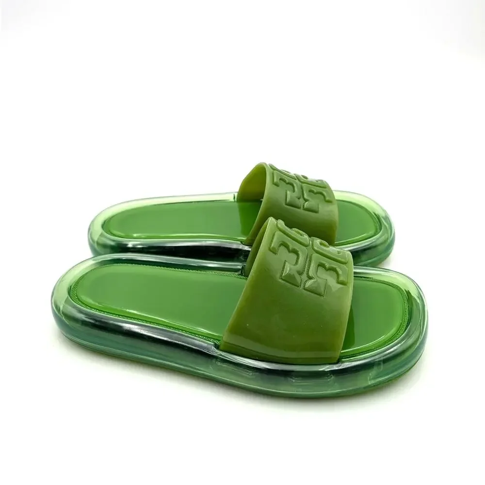 Tory Burch Bubble Jelly Double T Sport Slide Sandal Peridot Size US5M EU35